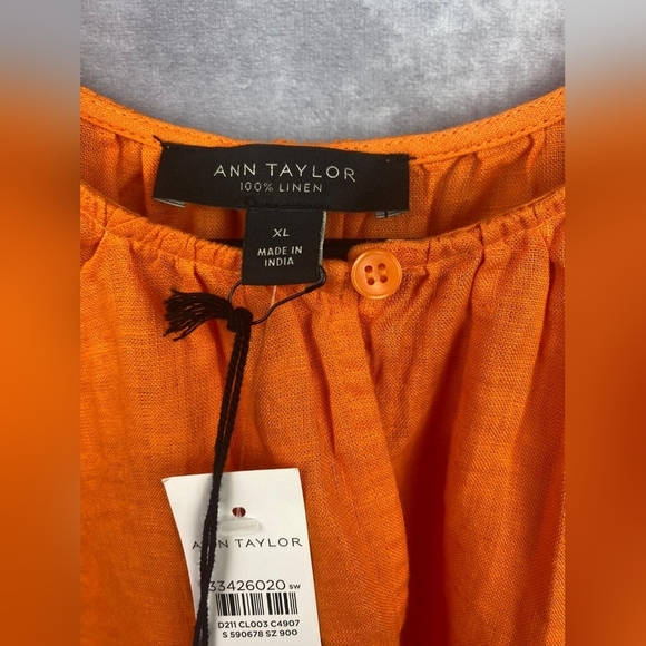 Ann‎ Taylor Pure Linen Flutter Sleeve Breathable lightweight Top Orange Size XL - Picture 5 of 14